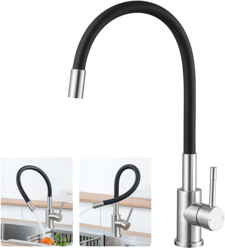 Wasserhahn Küche Flexibler, Küchenarmatur mit Flexibler Auslauf, Hochdruck Mischbatterie Küche 360° Drehbar, Einhebel Ed...