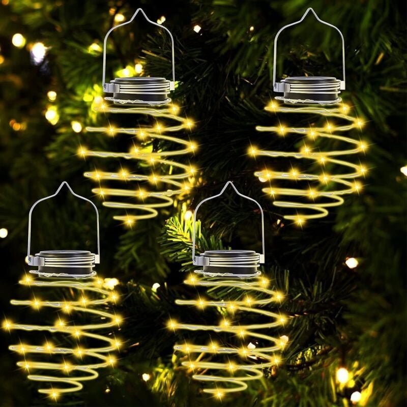 Solar Laterne Outdoor Garten, 4 Stück 80 led Solar Spirallichter Metall Solar Hängelampe IP65 Wasserdichte Solarlaterne ...