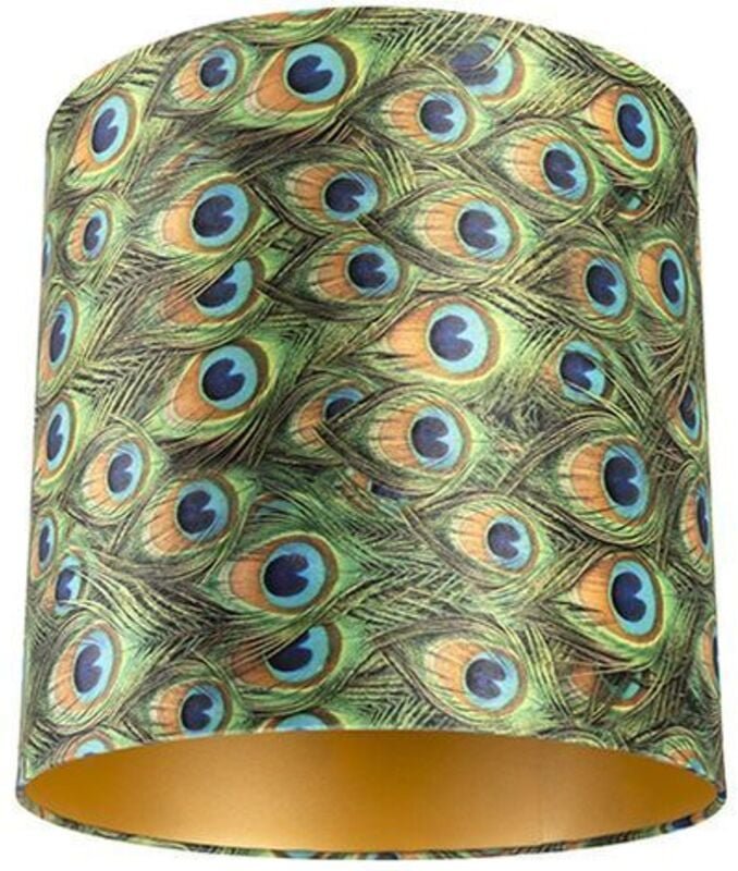 Velour Lampenschirm Pfau Design 40/40/40 mit goldenem Interieur