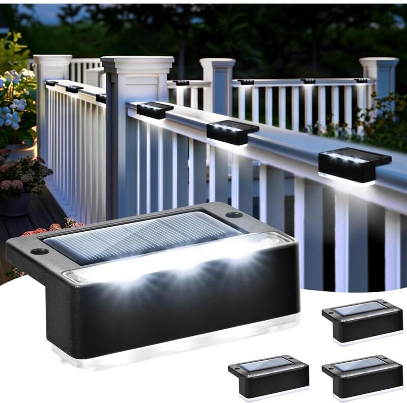 Set mit 4 Solar-Treppenleuchten für den Außenbereich, wasserdichte Solarleuchten, LED-Beleuchtung für Außentreppen, Stuf...