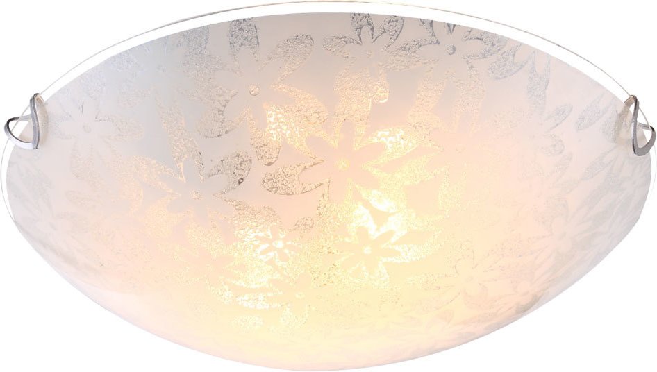 Deckenleuchte Deckenlampe Glas opal weiß rund Blumendekor 30 cm Wohnzimmer