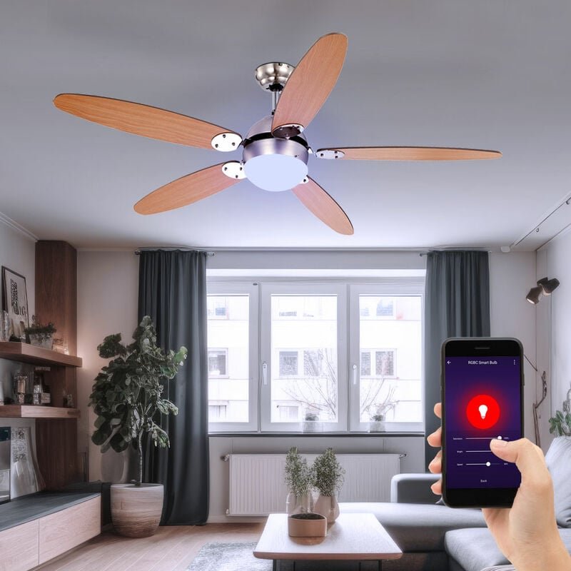 Etc-shop - Smart Deckenventilator Vor Rücklauf 3 Stufen Zugschalter Wohnzimmerlampe, App Steuerung, 1x led rgb 5W 470Lm ...