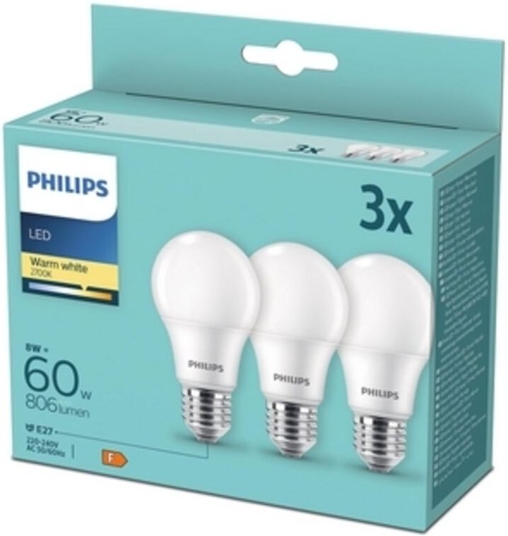 Philips LED-Lampe 8W E27 3 Stück 2700K