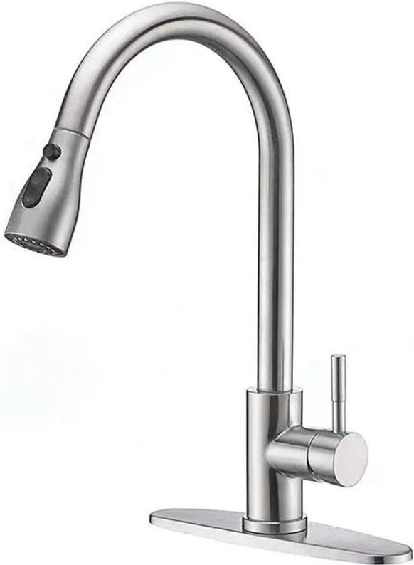 Csparkv - Küchenarmatur – Silber gebürstet – Ausziehbare Brause – 360° drehbar – Edelstahl – Spültischarmatur – 3 Mischf...