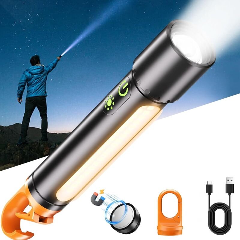 Wiederaufladbare Taschenlampen, Hochleistungstaschenlampen, superhelle Taschenlampen, taktische Taschenlampen mit 9 Leuc...