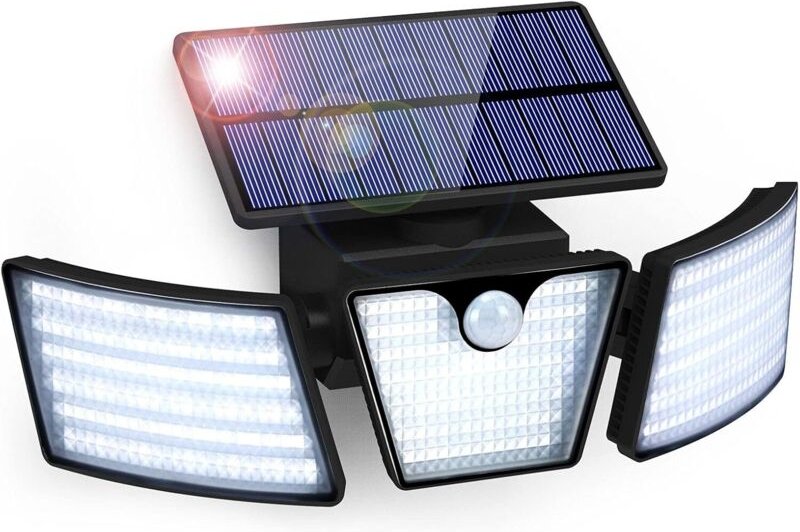Solarlampe Außen Bewegungsmelder, 265 LED - IP65 Wasserdicht, 360° Drehung, Wandstrahler (Garten, Garage)