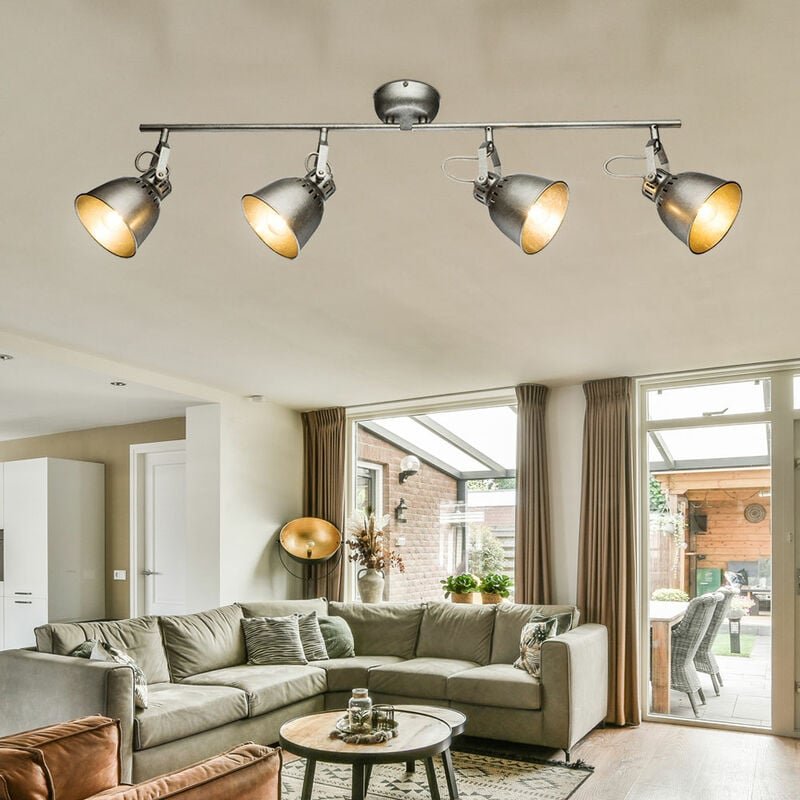 Deckenlampe Spotleuchte Esszimmer Deckenleuchte Wohnzimmerlampe silber, verstellbare Strahler, 4x E14, LxBxH 83x11,5x21,...