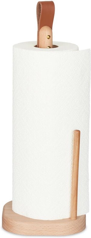 Thumbnail - Relaxdays - Küchenrollenhalter stehend, Buchenholz, h x b x t: 35 x 13 x 13 cm, Rollenhalter für Küche, Ledergriff, natu...
