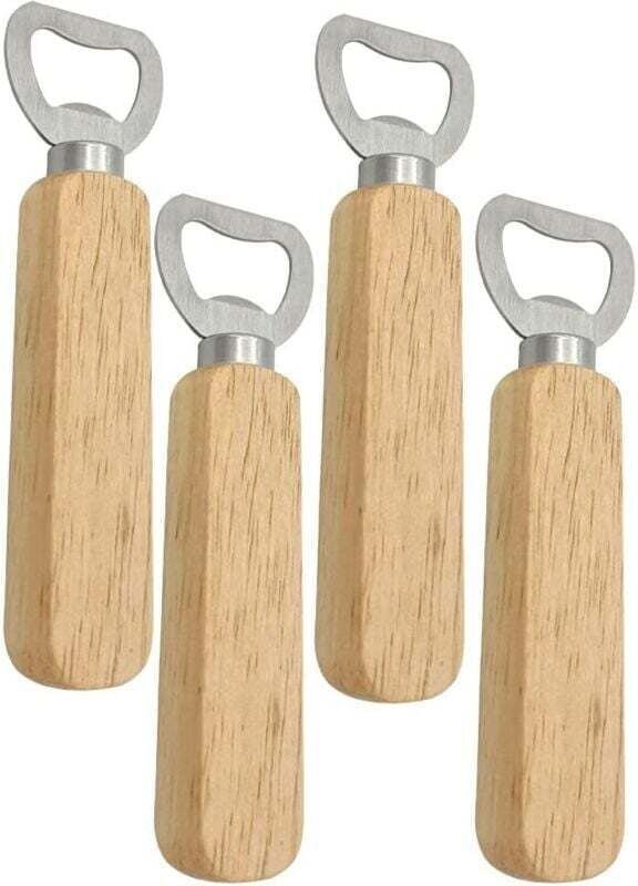 4 Stück Flaschenöffner mit Holzgriff, personalisierter Bierflaschenöffner, Flaschenöffner mit Holzgriff, als Geschenk fü...