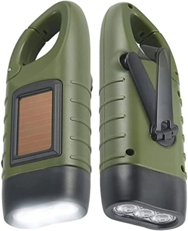 Longziming - 2er-Pack solarbetriebene Handkurbel-Taschenlampe, wiederaufladbare LED-Nottaschenlampe, Schnellverschluss-K...