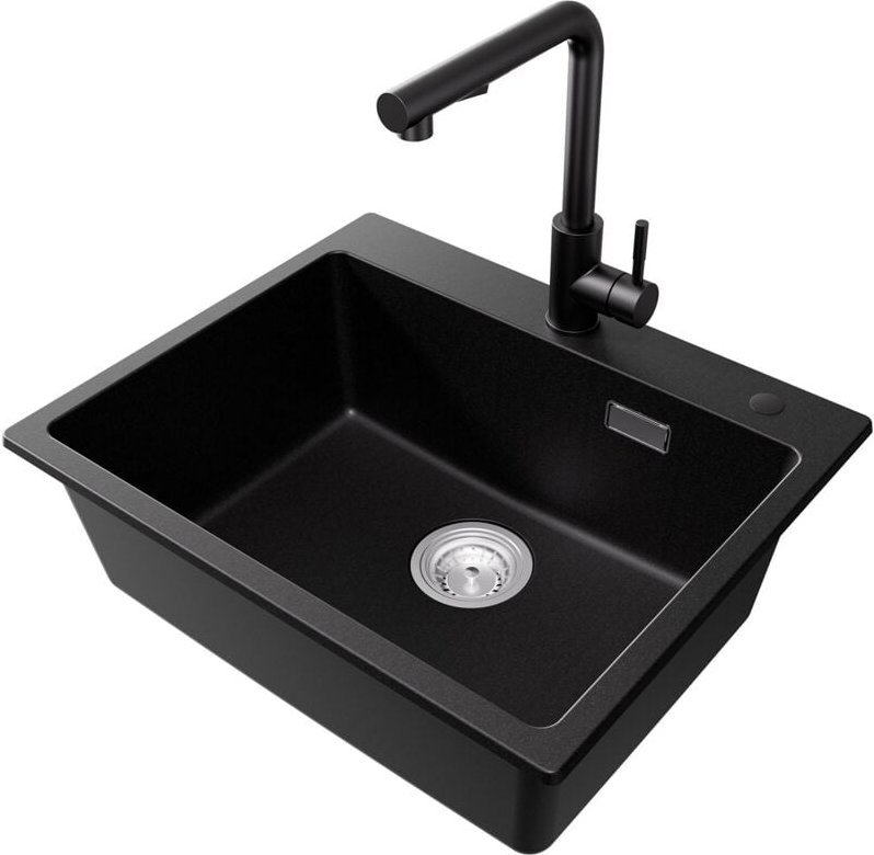 Cecipa Max - 55 x 45 cm Spülbecken Granit, Küchenspüle + Hochdruck Ausziehbare Küchenarmatur (ohne Seifenspender)