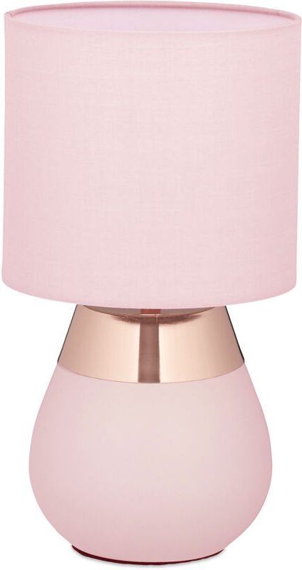 Tischlampe, Metallfuß, Stoffschirm, E14, HxD: 32 x 18 cm, Nachttischlampe mit Kabel, Schlafzimmer, rosa/kupfer - Relaxda...