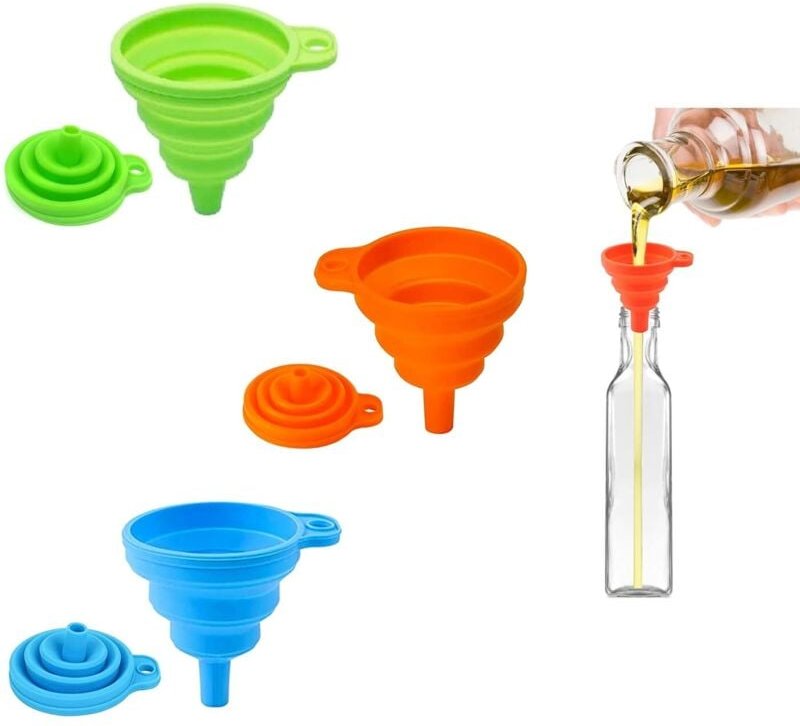 3er-Pack zusammenklappbare Trichter aus Silikon – 3 Farben – kleiner Küchentrichter – zum Umfüllen von Öl, Bier und Flüs...