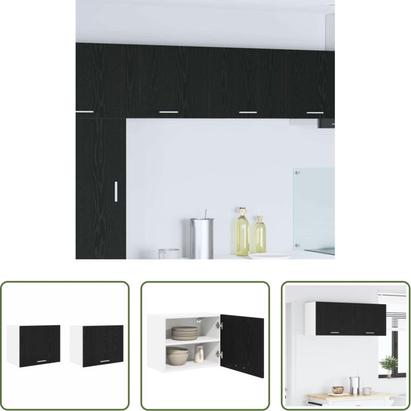 Küchenregal Holz - Hängeschrank 2 pcs Schwarze Eiche und Weiß 50 x 31 x 40 cm