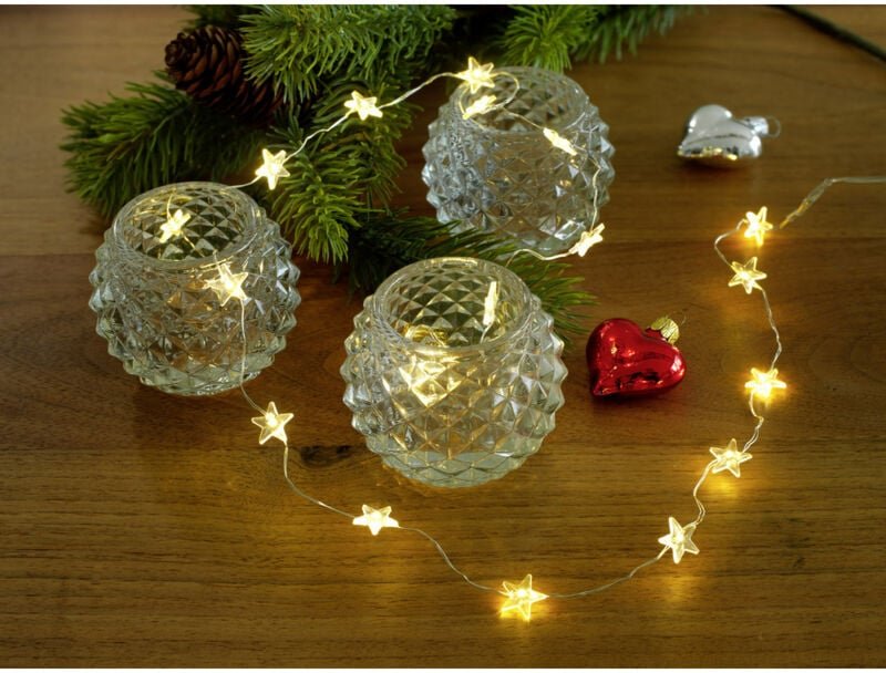 Konstsmide LED Dekolichterkette Innen 40 transparente Sterne warmweiß 2,5 m Lichterkette