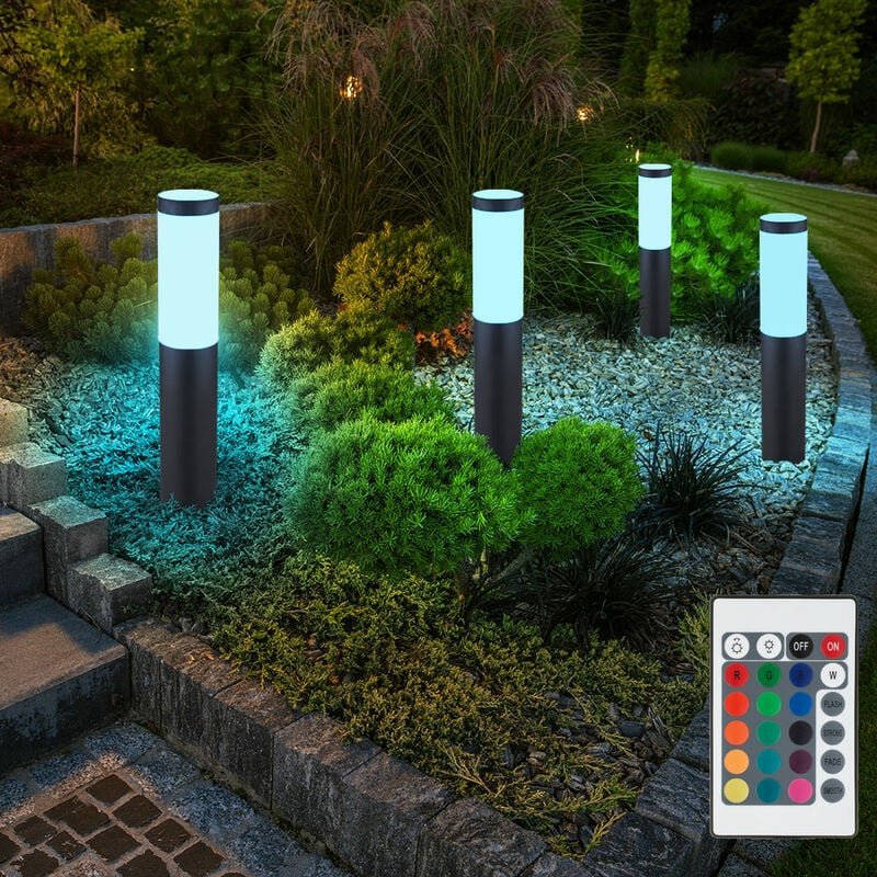 Wegeleuchte dimmbar mit Fernbedienung led Sockelleuchte Gartenlampe anthrazit, mit Farbwechsel, Edelstahl, 4x9W 4x 806lm...