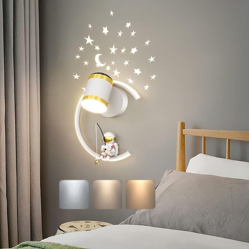 Wandleuchte mit 12-W-LED-Spot, dimmbare moderne Nachttischlampe, Wandleuchte mit Astronautenmotiv für den Innenbereich, ...