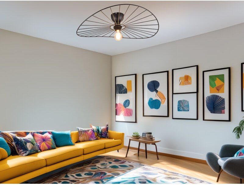 Trio - Ausgefallene Deckenleuchte chapeau Lampenschirm Schwarzer Draht, ø 60cm