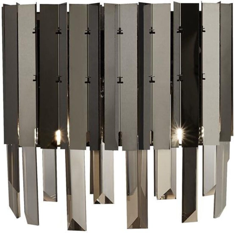 Searchlight Rotunda 2-flammige Wandleuchte, Schwarz, Rauchkristall