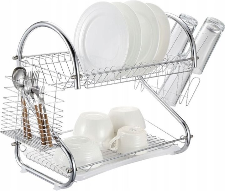 2-Stöckiger Geschirrkorb Abtropfgestell Geschirrstaender Hängender Getränkehalter Geschirrtrockne-Typ 1