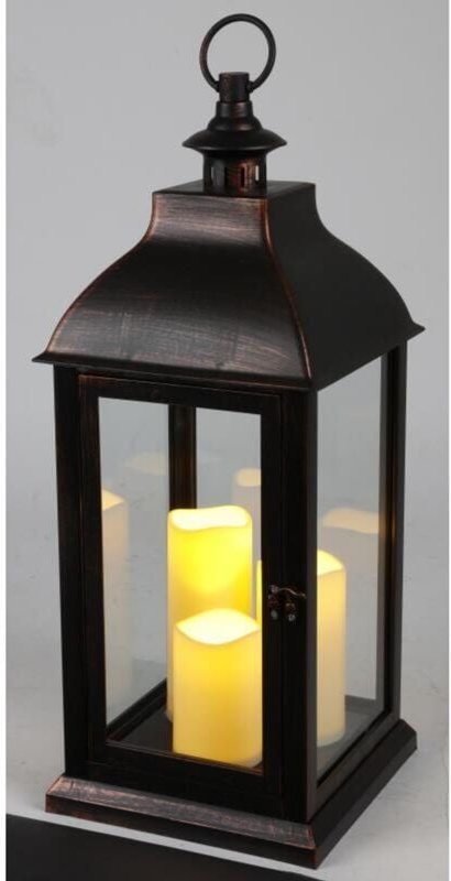 Buri - LED-Laterne inkl. 3 Kerzen 24x59x24cm batteriebetrieben Timerfunktion schwarz / weiß