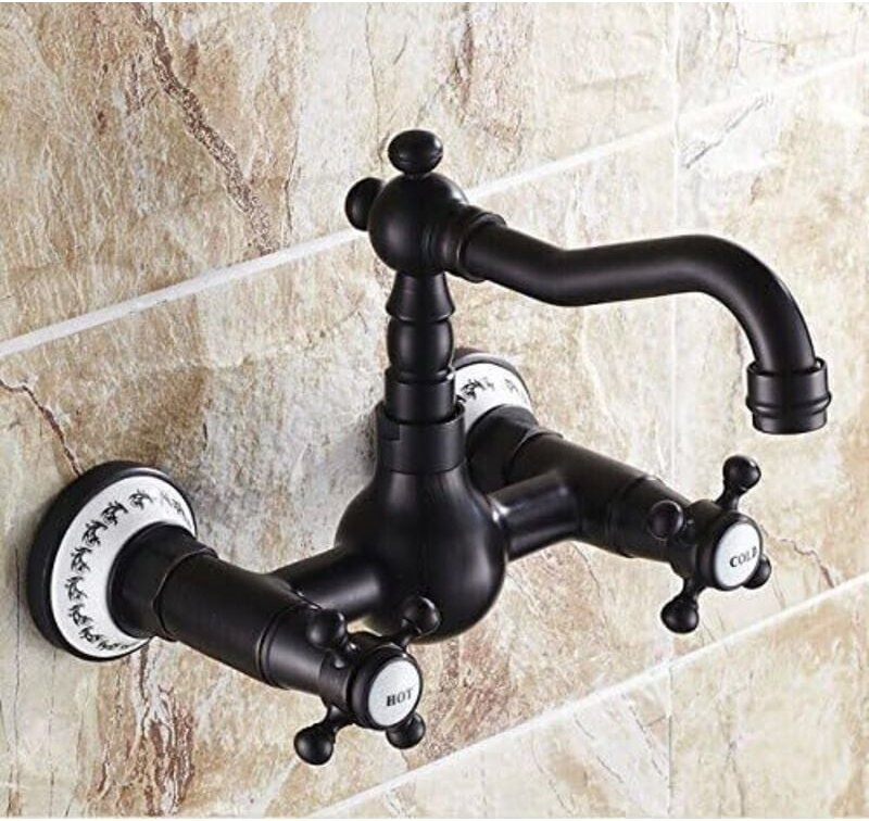 Mitigeur de Cuisine Antique inspirée Robinet de Cuisine - Fixation Murale, Bronze huilé (Noir)