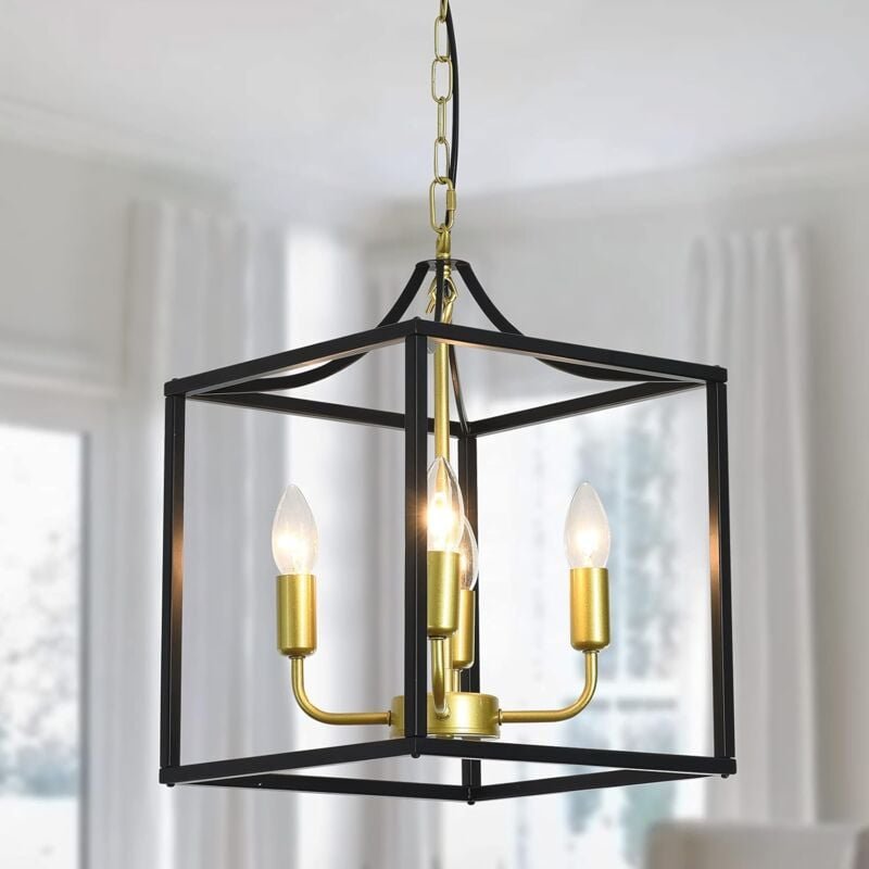 Ganeed - Industrial Metall Laterne Kronleuchter 4-Licht Höhenverstellbare Bauernhaus Decke Pendelleuchten, Rustikale Sch...