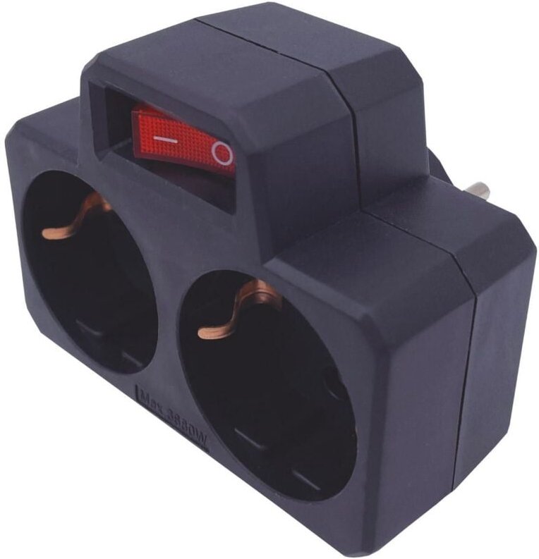 GSC - Doppelausgangsdieb (maximal 3680W) mit Schalter aus schwarzem Polypropylen