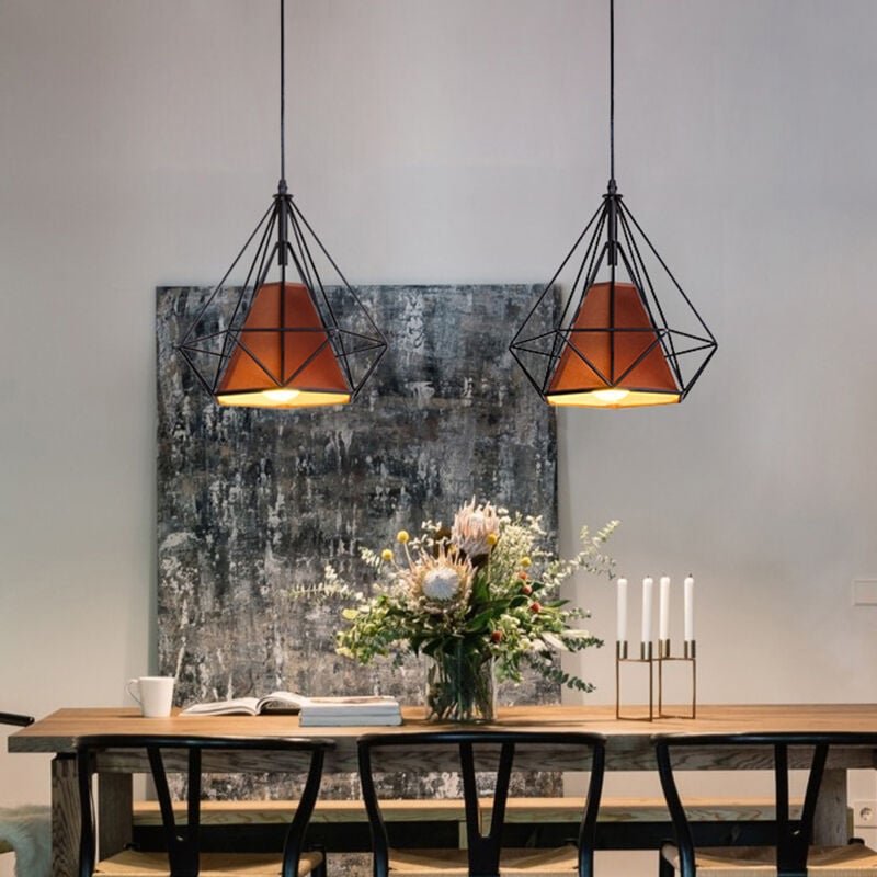 2 Stück Vintage Pendelleuchte Industrie Hängelampe Rautenförmig Lampenschirm Käfig Deckenleuchter Dunkelbraun Ø25cm