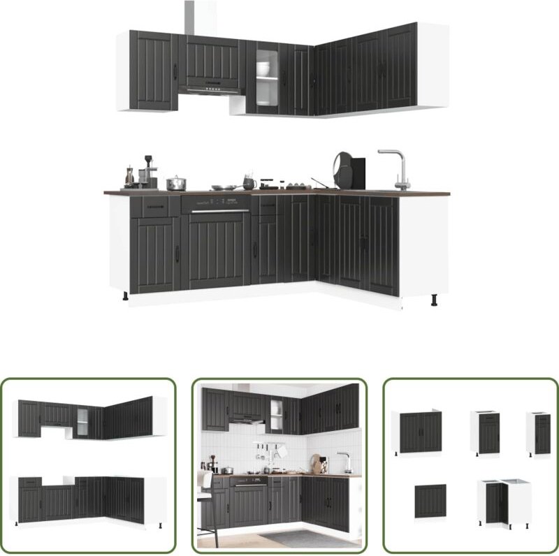 Küchenzeile - 11-tlg. Küchenschrank-Set Lucca Schwarz Holzwerkstoff