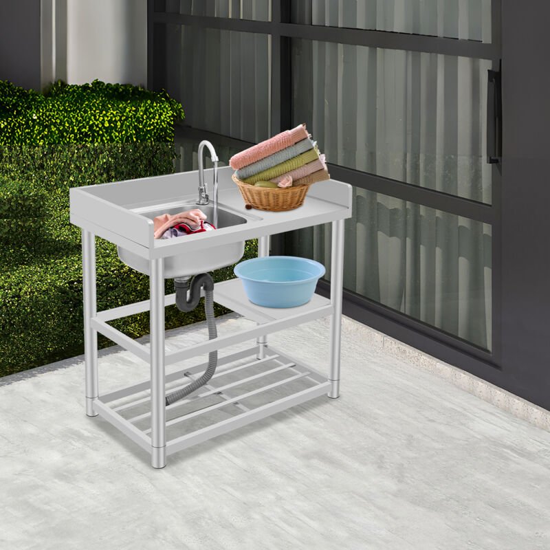 Küchenspüle, Edelstahlspüle, Freistehende Spüle mit einer Schüssel 90x50x80cm