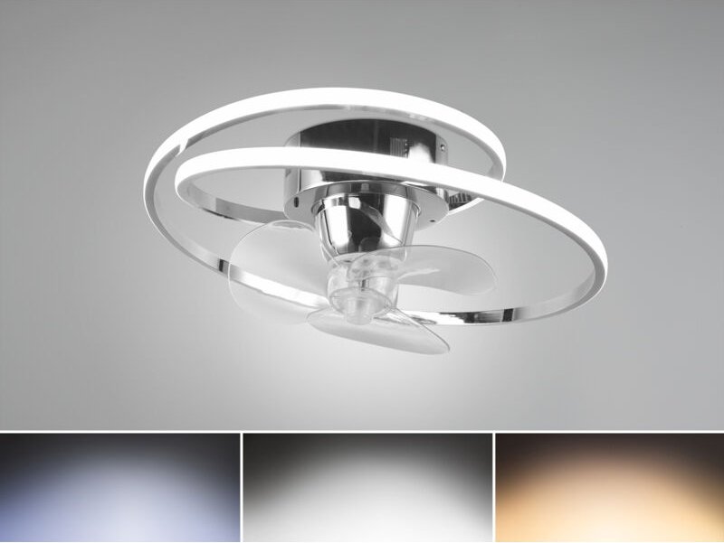 Trio Lighting - led Deckenleuchte umea in Silber Chrom mit integriertem Ventilator, ø 50cm