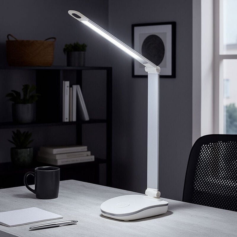 Tischleuchte Touchdimmer Schreibtischlampe Tischlampe USB 3 Stufen silber, 1x LED 5W 300lm neutralweiß, LxBxH 71x12x71 c...