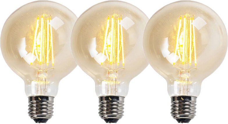 3er Set E27 dimmbare led Lampen goldline G95 5W 450LM 2200K
