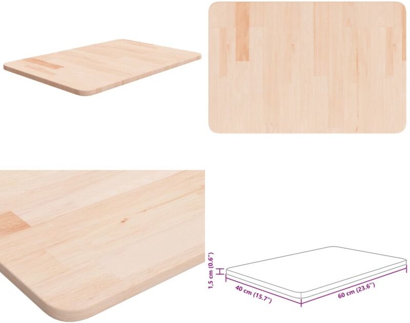 Waschtischplatte 60x40x1,5 cm Massivholz Unbehandelt - Eichenholz - Massivholz