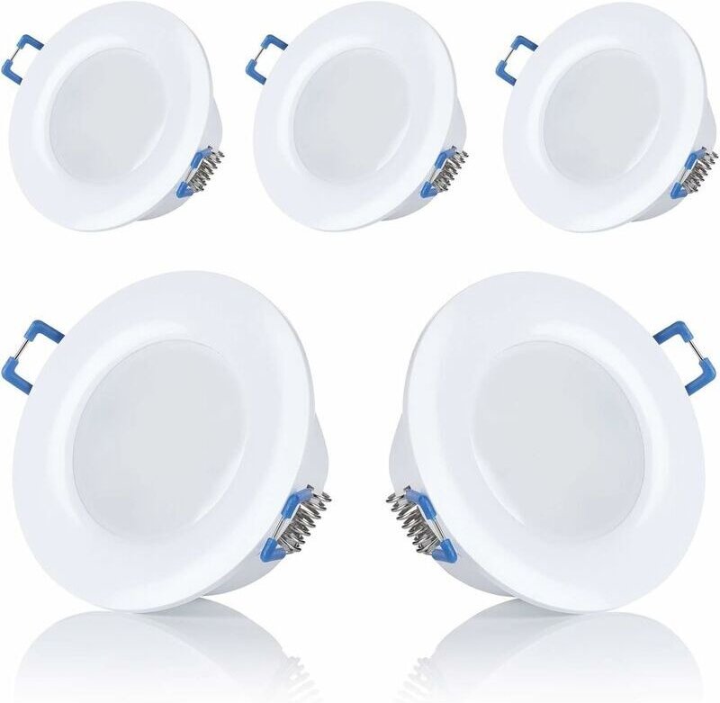 Set mit 5 LED-Einbaustrahlern für Badezimmer, IP44, 230 V, ultradünn, 5 W, erhältlich in Warmweiß und Kaltweiß, rund, we...