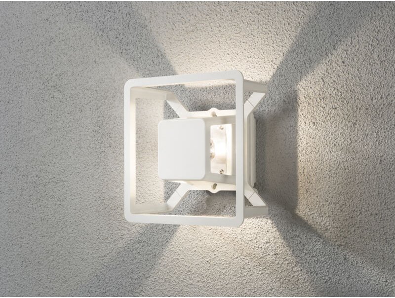 Viereckige LED Außenwandleuchte PESCARA, Alu weiß, 300 Lumen, IP54