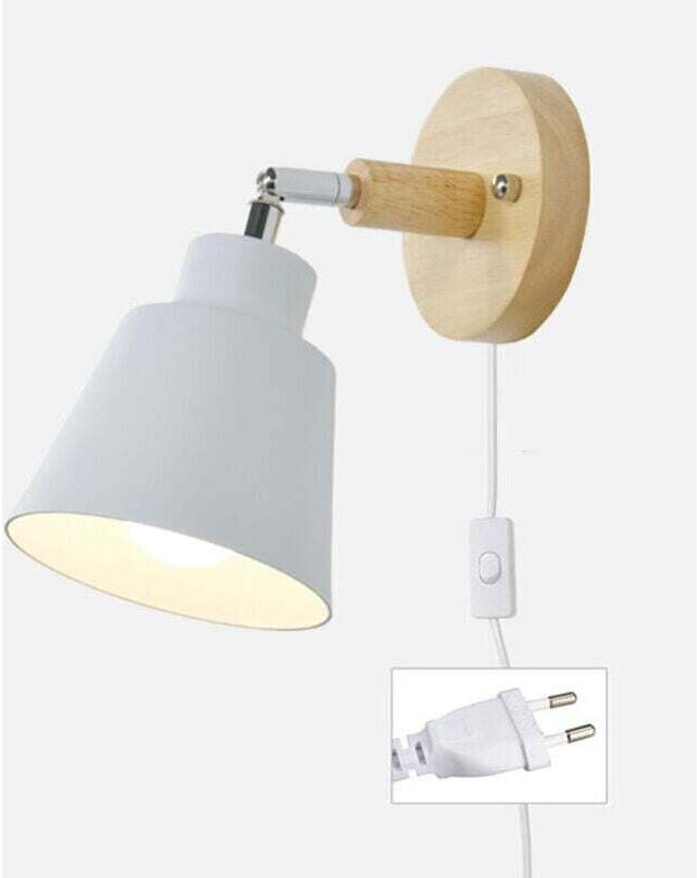 Wandleuchte mit Ein-/Ausschalter und Stecker, moderne Nachttischlampe, Vintage Macaron Wandlampe, E27 Holz-Wandleuchte, ...