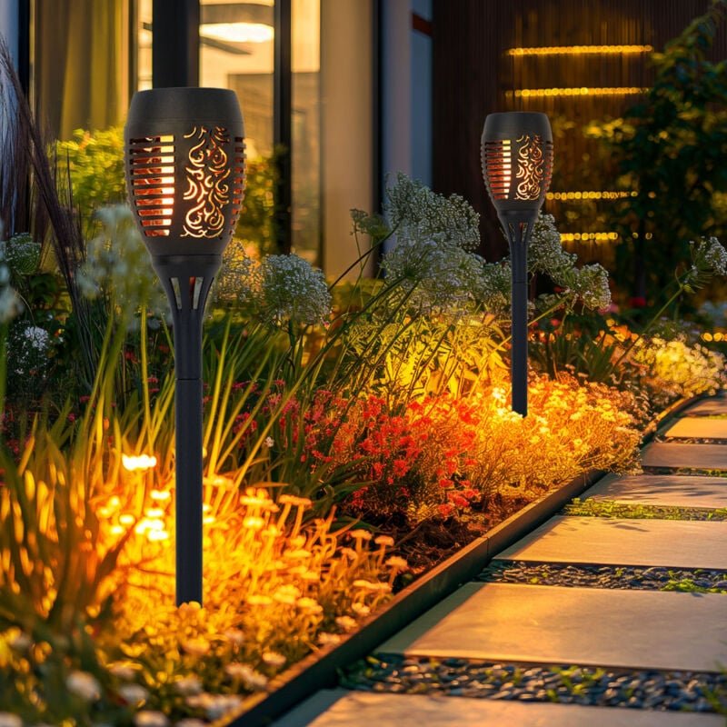 Thumbnail - Solarleuchte Feuereffekt Solarfackel Flammeneffekt Gartenleuchte schwarz Fackel, Kunststoff, led Leuchtmittel orange, h ...