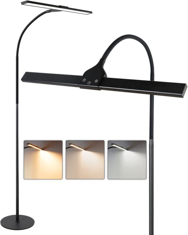 Stehlampe led Wohnzimmer Dimmbar Schwarz Leselampe - Modern Wohnzimmer Stehleuchte 10W Touch Bürolampe mit Timer Bettlam...