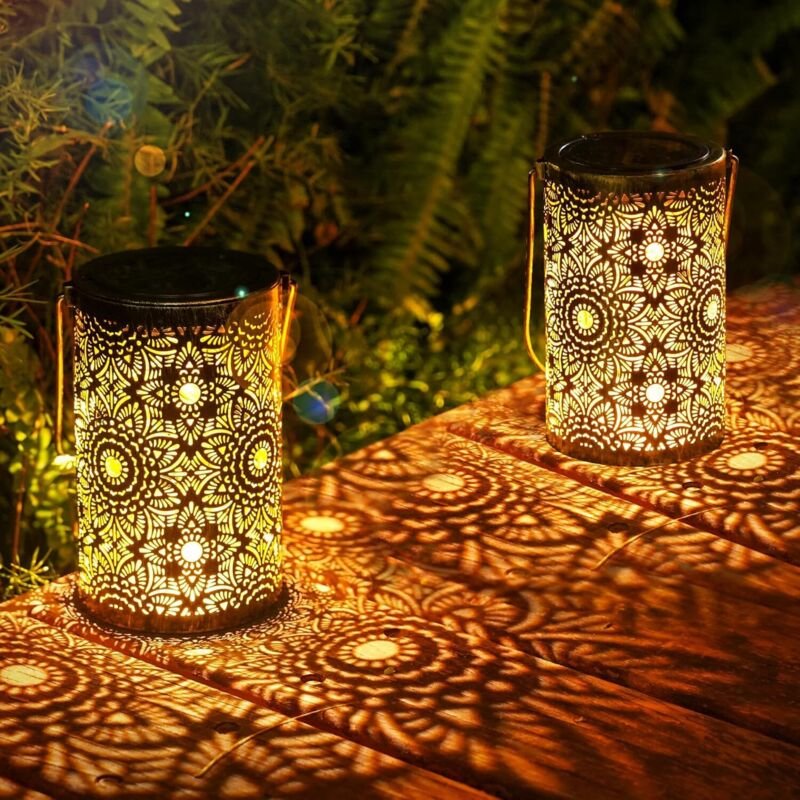 Solarlaterne für Außen 2 Stück, IP65 Wasserdicht Vintage Metall Solarlampen für Außen Hängend, LED Warmweiß Solarleuchte...