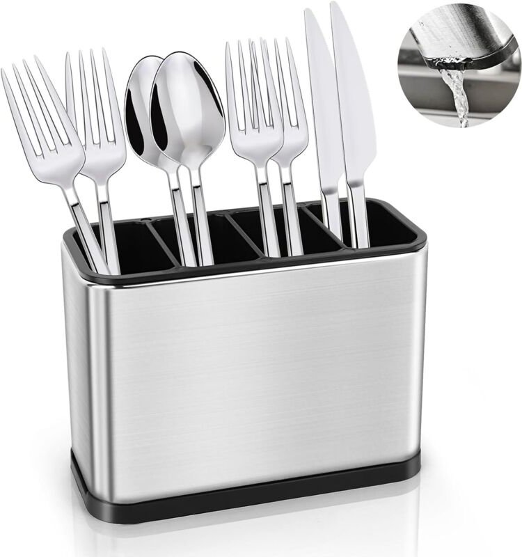 Besteckkasten mit 4 Fächern und herausnehmbarem Abtropfeinsatz zur Aufbewahrung von Gabeln, Löffeln und Küchenutensilien