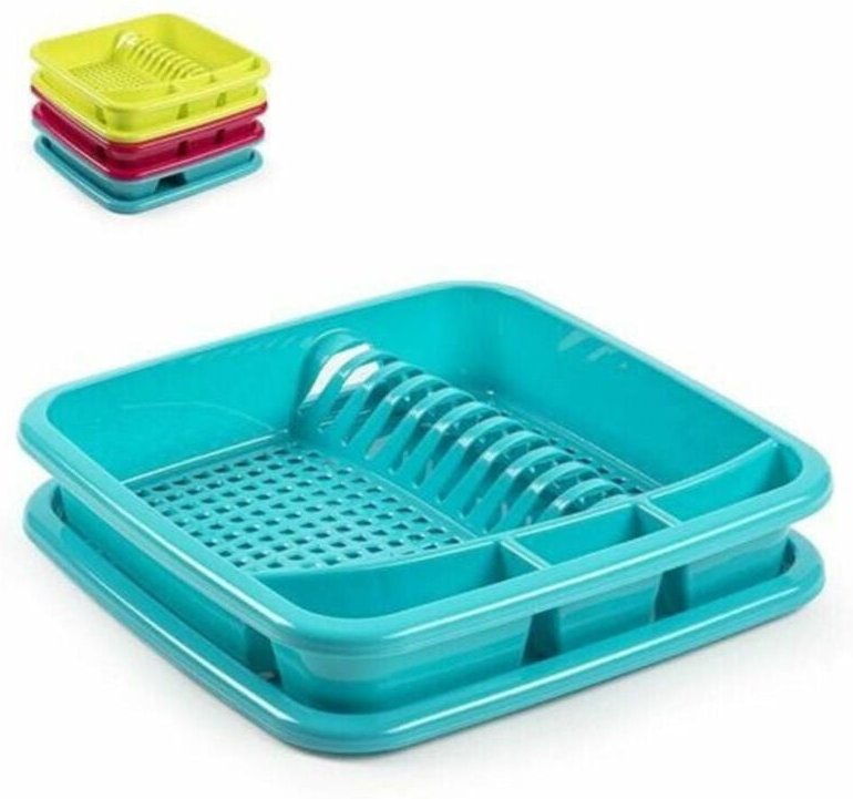 Thumbnail - Trade Shop Traesio - Trade Shop - quadratisches abtropfgestell aus farbigem kunststoff mit besteckhalter küchenzubehör -