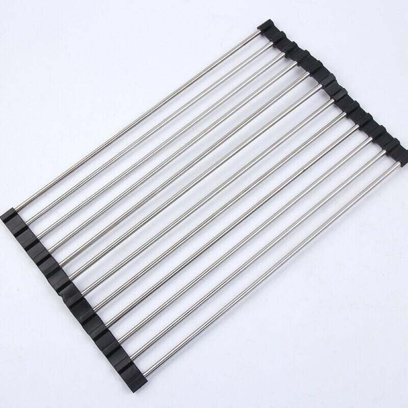 Schwarzer Geschirrabtropfkorb mit 12 Röhren, 43 x 23 cm, 1 Spülbeckenmatte, faltbarer Geschirrabtropfkorb, Edelstahl