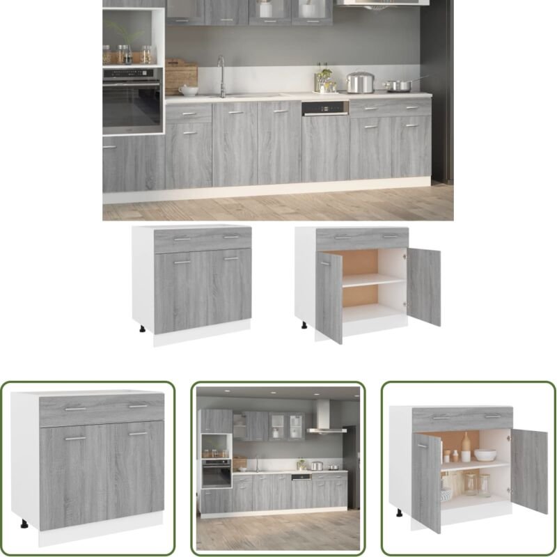 Küchenregal - Unterschrank mit Schublade Grau Sonoma 80x46x81,5 cm