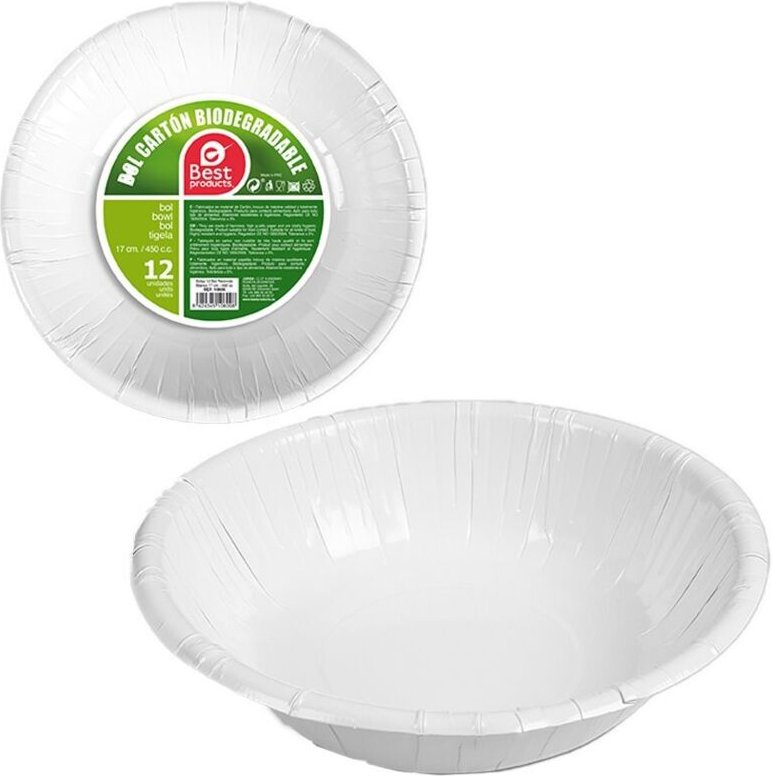 Packung mit 12 weißen Pappschalen ø17 cm, Best Products, Grün