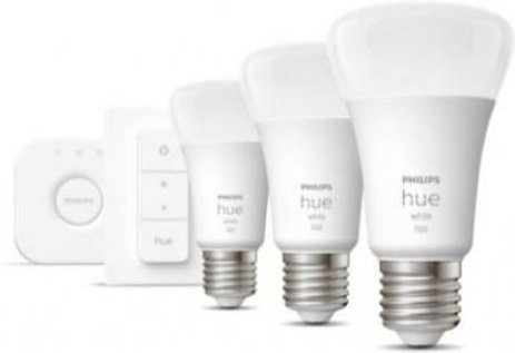 Philips Hue - starter kit weiss 3 led glÜhbirnen e27 9,5w + dimmschalter + brÜcke 929002469204 28913000