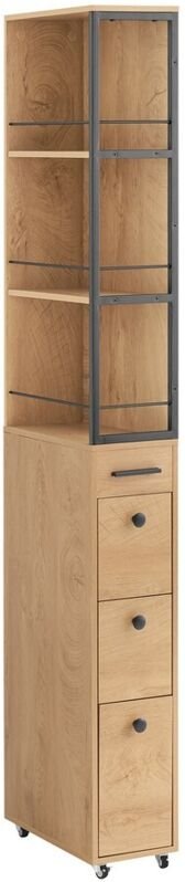 SoBuy NSR13-N Säulenmöbel, Hohe Schrank mit Rollen, Schmale Regalmöbel mit 3 Ebenen und 3 Schubladen, Für Badezimmer, Kü...