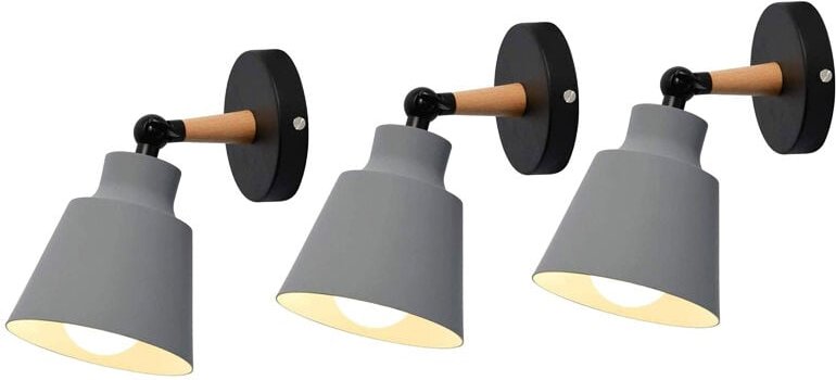 3x Wandleuchte Holz, Moderne Wandlampe Innen mit Metall Lampenschirm, Wandstrahler Art Licht Decor für Wohnzimmer Schlaf...