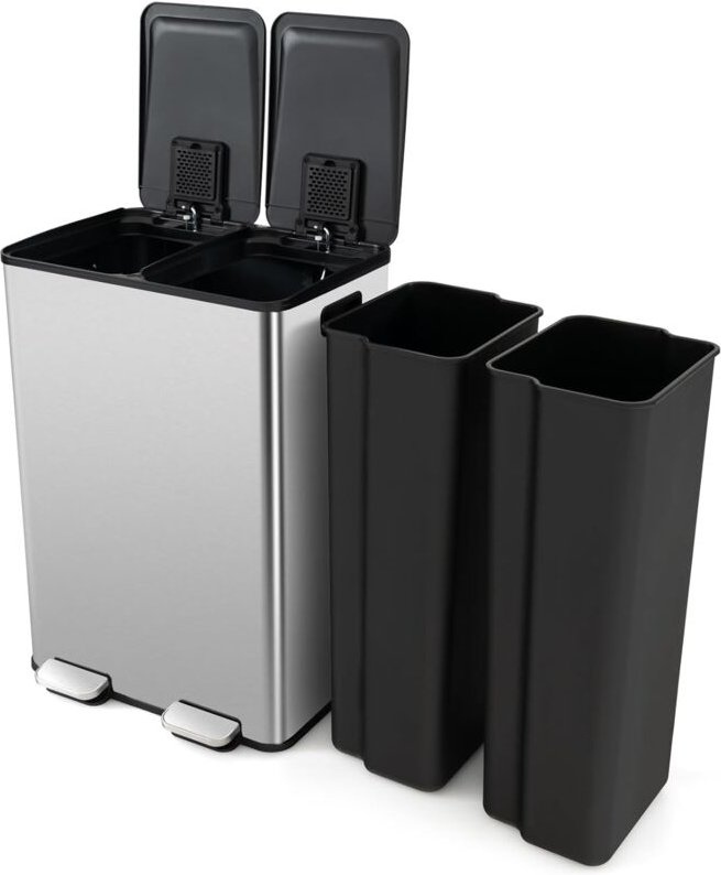 Costway - Tretmülleimer 2 Fächer, 2 x 30L Abfalleimer Küche, mit Deckel, Mülltrennsystem inkl. 2 Desodorierungsfächer, a...